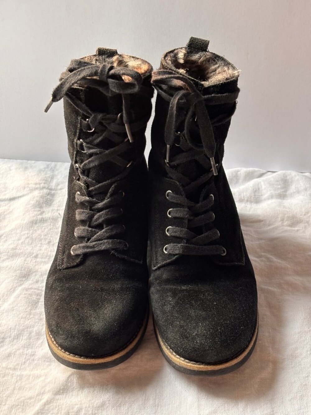 Aldo Black Suede Faux Fur Combat Boots Size 8.5